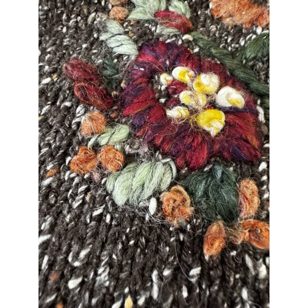 VTG Croft Barrow XL Embroidered Patchwork Fall Sweater Sunflower Grannycore Knit - Picture 9 of 12